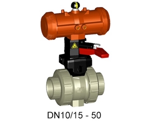 +GF+231型氣動(dòng)塑料球閥 FC(常關(guān)) 帶手動(dòng)操作手柄 氣動(dòng)球閥